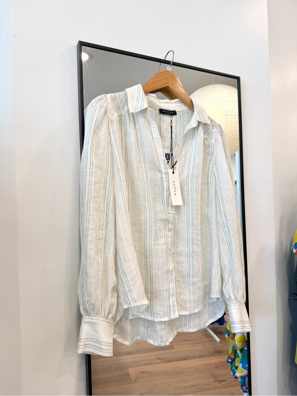 Maven West white and light blue linen blouse NWT S